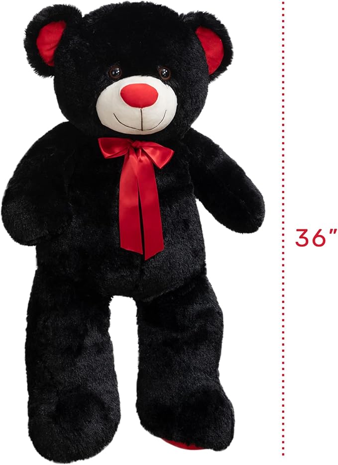 Big Teddy Bear Stuffed Animal Giant Teddy Bear Plush with Red Ribbon Bow Valentine's Day Plush Toy Gift for Girlfriend Bride 36 inch Black