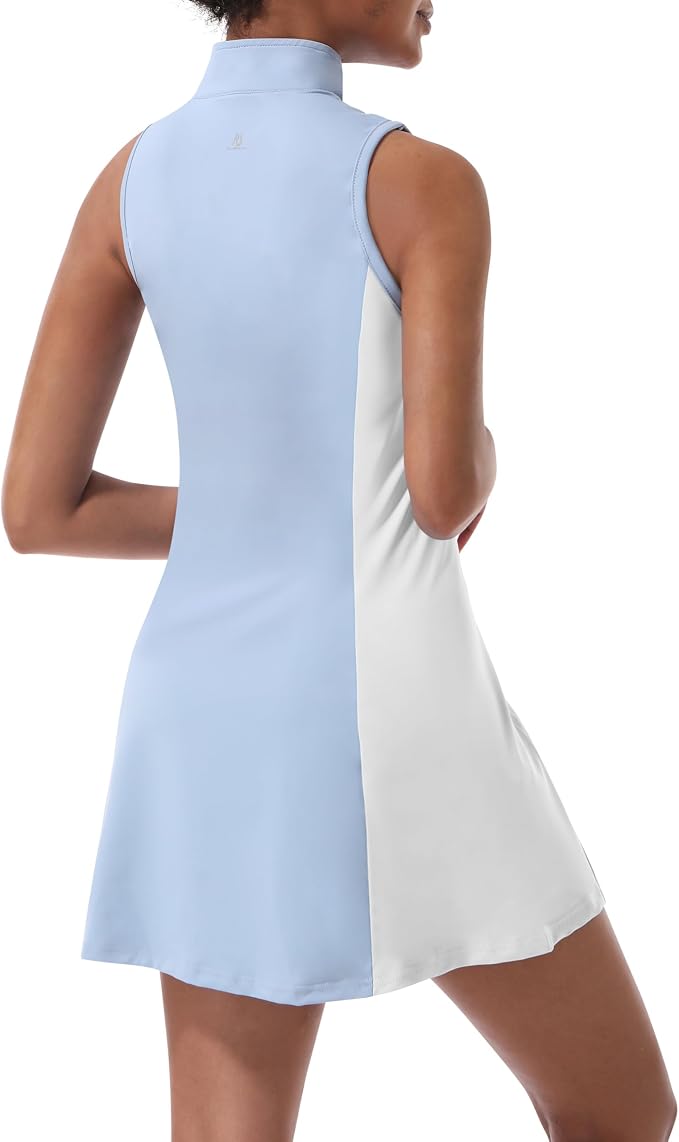 Tennis Dress for Women, Golf Dress with Shorts and Pockets Athletic Dress | Sleeveless Collared Half-Zipper Workout Sport Dress, Stretch Moisture Wicking Fabric, Tennis Golf Outfits