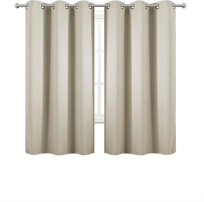 LEMOMO Light Beige Blackout Curtains 34 x 63 Inch Length/Set of 2 Curtain Panels/Thermal Insulated Room Darkening Blackout Curtains for Bedroom