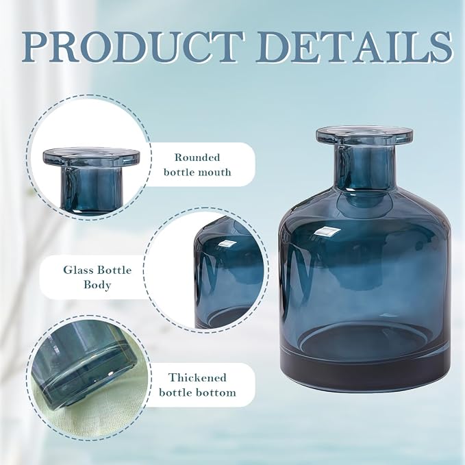 1Pcs 150ml/5oz Empty Glass Diffuser Bottle Aromatherapy Jar Container Fragrance Accessories Use with Essential Oils Replacement Diffusers Reed Sticks DIY Crafts Decor Blue