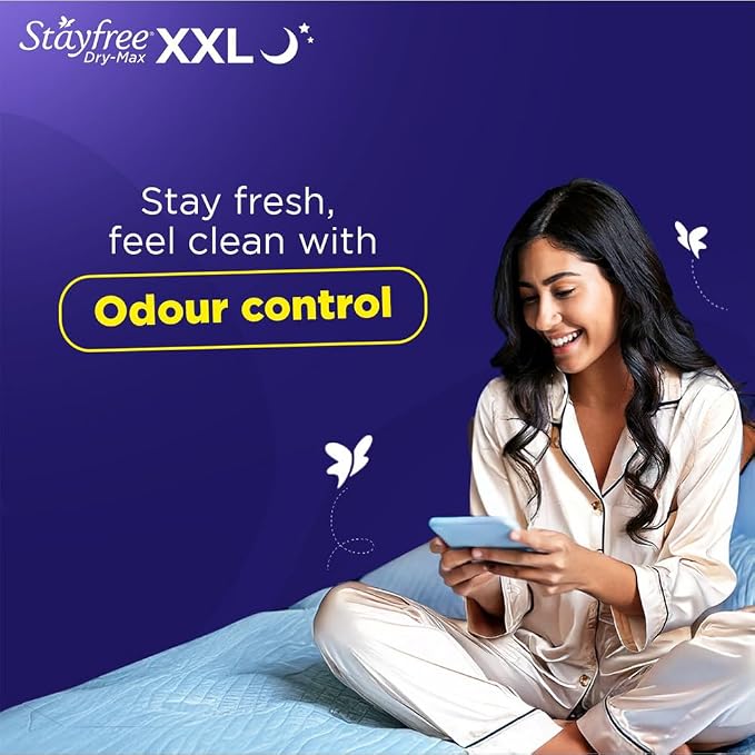 Stayfree Dry Max All Night XL Dry Cover Sanitary Pads For Women With Wings, 42 pieces