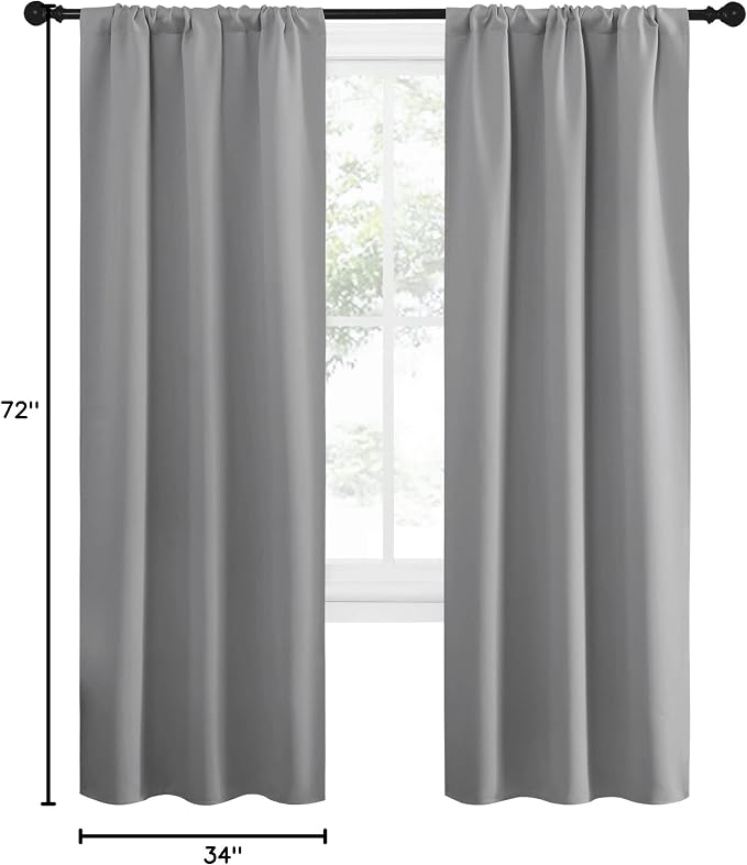 NICETOWN Sidelight Curtains for Front Door - Home Decoration Thermal Insulated Rod Pocket Blackout Blinds & Drapes for Small Windows (Silver Grey, 2 Panels, W34 x L72 -Inch)