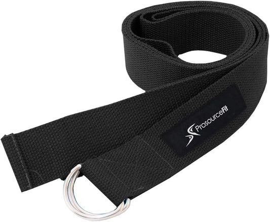 ProsourceFit Metal D-Ring Yoga Strap 8’ Durable Cotton for Stretching and Flexibility