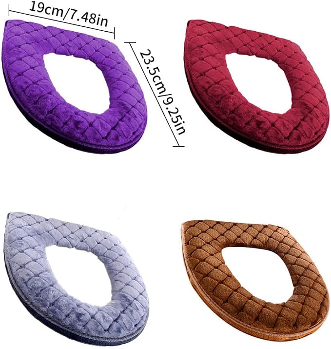 Toilet Seat Cover Soft Toilet Seat Cushion Warmer Washable Cover Pads with Zipper Brown
