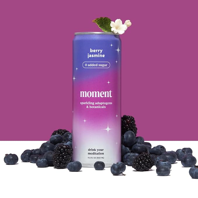 Moment Adaptogen Drink (Shark Tank) - Calm, Clarity & Relaxation with L-Theanine & Ashwagandha - Non Alcoholic Drinks for Adults - Sparkling Botanical Soda - 0 Sugar 0 Caffeine - 12 Pack 11.5 fl oz