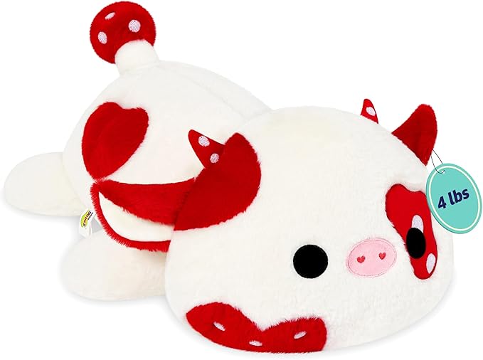 Onsoyours Original Weighted Mushroom Cow Stuffed Animals, 4.0 lbs Weighted Plush for Stress Relief - 20" Large Soft Cow Pillow Gifts for Kids & Adults