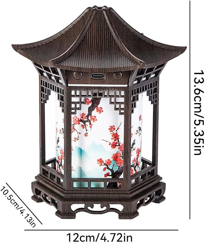 Zen Pavilion Lantern Aroma Diffuser & Night Light,2-in-1 160ml Essential Oil Diffuser with 2 Mist Modes,Zen Garden Humidifier Chinese-Style Decorative Night Light for Yoga, Meditation (Brown)