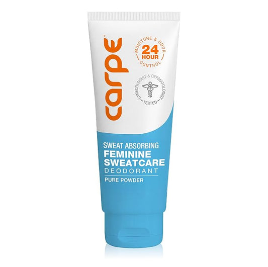 Carpe Feminine Sweatcare Intimate Deodorant - pH Balanced, 24Hr Moisture & Odor Control Whole Body Deodorant for Women - Gynecologist Tested & Safe for Private Parts - Pure Powder - 3oz