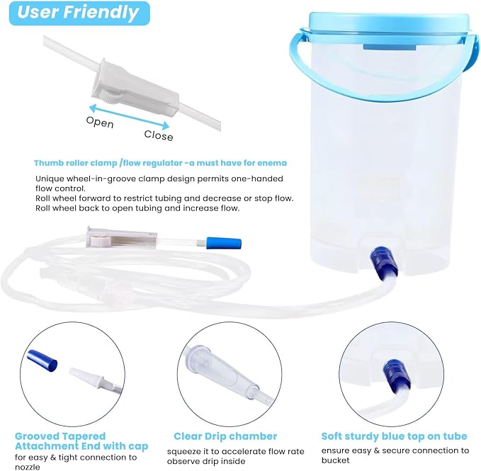Enema Bucket Kit for Colon Cleansing with 6Pcs Enema Nozzle Tips Colon Tube Replacement, Coffee Enema kit for Constipation Detox 6ft Silicone Tubing Hose Home Shower Enema Intestinal Rinser Irrigator