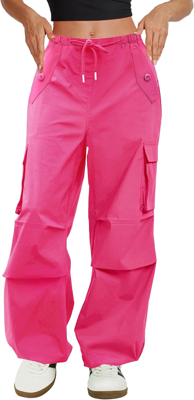 COPYLEAF Cargo Pants Women Low Waisted Parachute Pants with Pockets Loose Baggy Hiking Pants Y2K Clothes