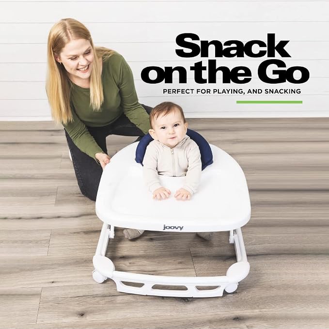Joovy Spoon Baby Walker & Activity Center Featuring Three Adjustable Heights, Extra-Large Tray, and 30 lb Weight Capacity - JPMA Safety Certified, Blueberry