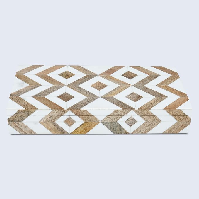 Handicrafts Home Large Decorative Storage Box with Lid Wooden Decorative Box Coffee Table Storage Box Living Room Organizer – Resin Inlay Marquet Array Collection- 12x6x2
