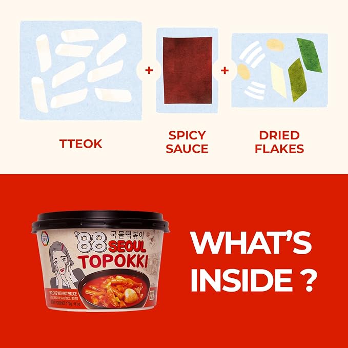 Surasang Korean Tteokbokki Cup, Korean Street Food | Classic Sweet & Spicy Sauce, Instant 2-Minute Microwave Meal, Traditional Tteokbokki Rice Cakes, 6 oz, Pack of 6