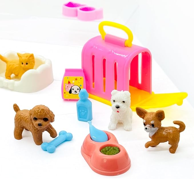 60PCS Realistic Cat & Dog Figures Playset - Educational Pet Pretend Play Toys for Kids Ages 3+, Role Play Kit with Animal Figures & Accessories for Boys & Girls Learning & Imagination Development