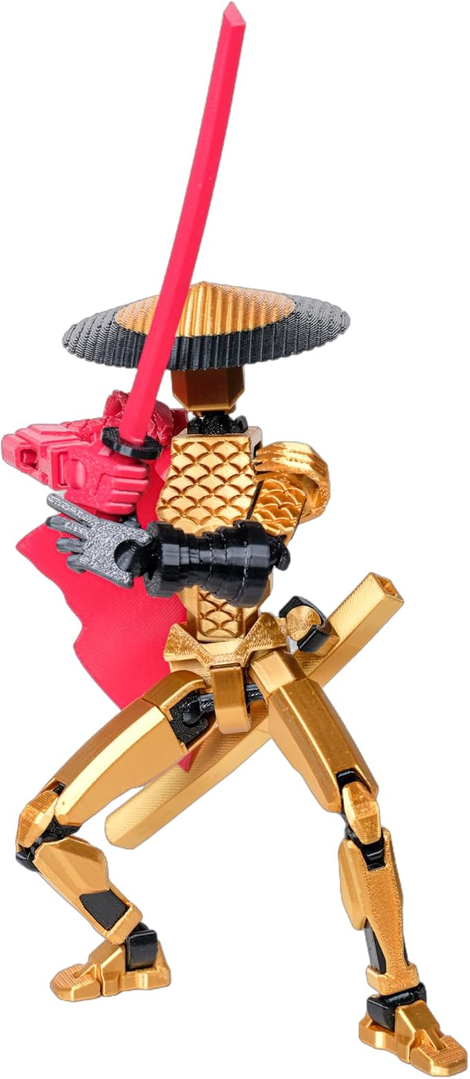 (Assembly Completed Dummy 20 Action Figure, 8.1 inches, Strong Magnetic Accessories, 10 in 1, 3D Printed Robot Multi-Jointed Movable，Oni Warrior Series (Gold)