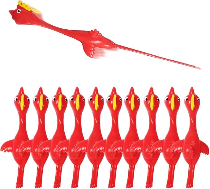 Slingshot Chicken Rubber Chicken Flick Chicken Flying Chicken Flingers Stress Gag Toys, Rubber Chicken Slingshot Funny Christmas Stuffers Easter Chicks Novelty Gifts for Kids (Red 10 Pcs)