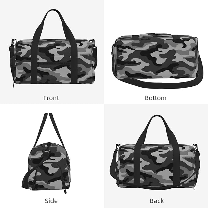 Fiokroo Sports Gym Bag Camouflage Grey Travel Duffel Bag For Men Women With Shoe Compartment Water Resistant Gym Bag Carry On Duffel Bag For Weekend Traveling Yoga Gym Sports
