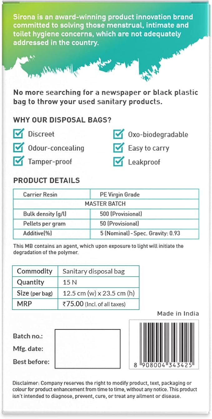 Sirona Personal Disposal Bags – 30 Bags for Discreet Tampons, Sanitary Pads/Napkin, Panty Liners, Tampons & Condoms | Menstrual Care and Hygiene Products