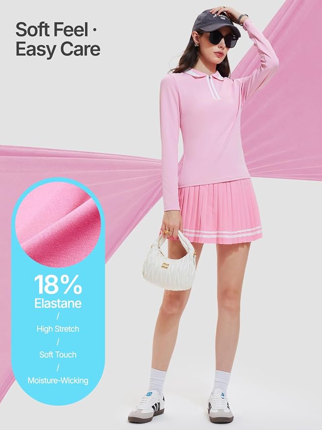 Women's 2-Piece Tennis Skirt Set, Polo V-Neck Top & High-Waisted Pleated Skirt, Athletic Outfit for Golf Pickleball