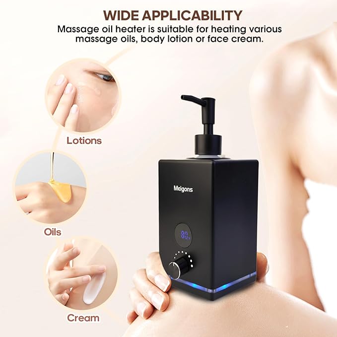 Oil Warmer for Massage, Massage Oil Warmer, Body Oils Heater for Spa, with Two Oil Bottle Dispenser, Adjustable Temperature (Black)