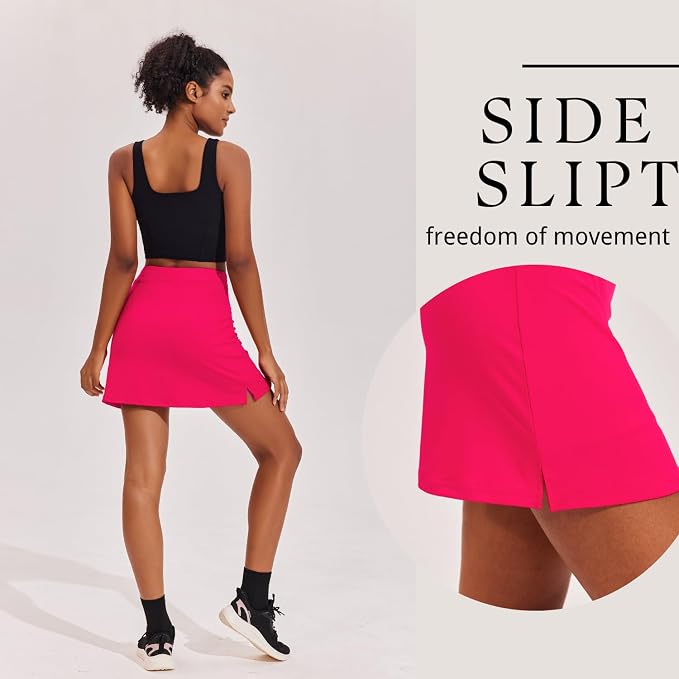 Ekouaer 16" Skorts for Women with Pockets Golf Pickleball Tennis Skirt | Silicone Grippers,2 Inner Pockets,Wide Waist,Side Slit Hem,Breathable,Soft,Lightweight