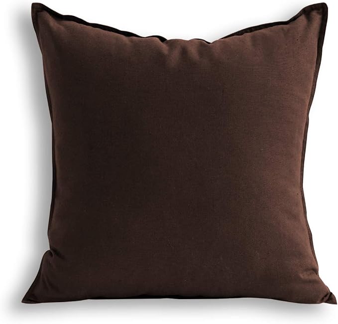 Jeanerlor Solid Cotton Linen Decoration Toss Throw Pillow Sham Cushion Case Special Pillow Cover Delicate Decorative Pillowcase for Bed/Chair/Couch, 18"x18"(45 x 45cm), Brown