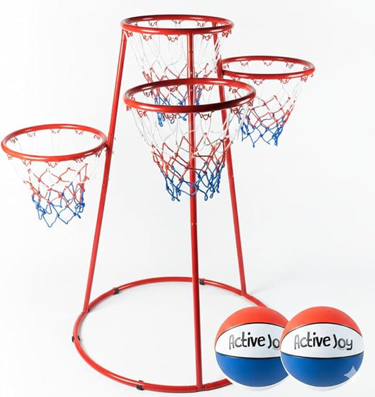 Activejoy- 4 Hoop Basketball Set - Toddler Basketball Hoop Indoor - Outdoor Play Preschool - +3 Years Old Toy. Includes 2 Balls and air Pump