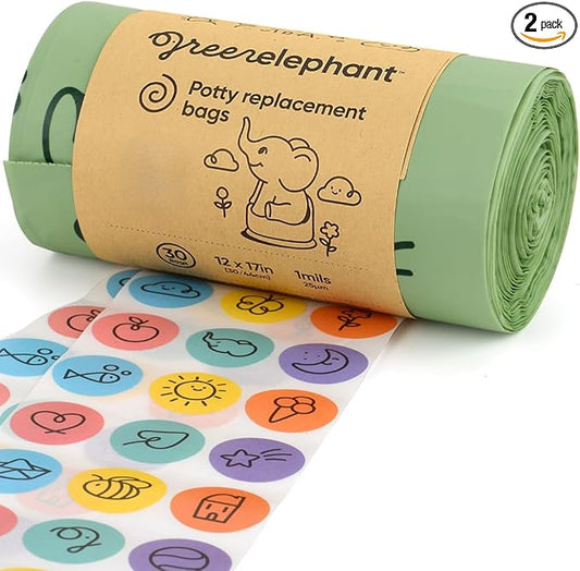 Green Elephant Travel Potty Bags-Potty Liners for Portable Potty,Bags for Portable Toilet,Liners Disposable Kids,Potty Training Liners Disposable
