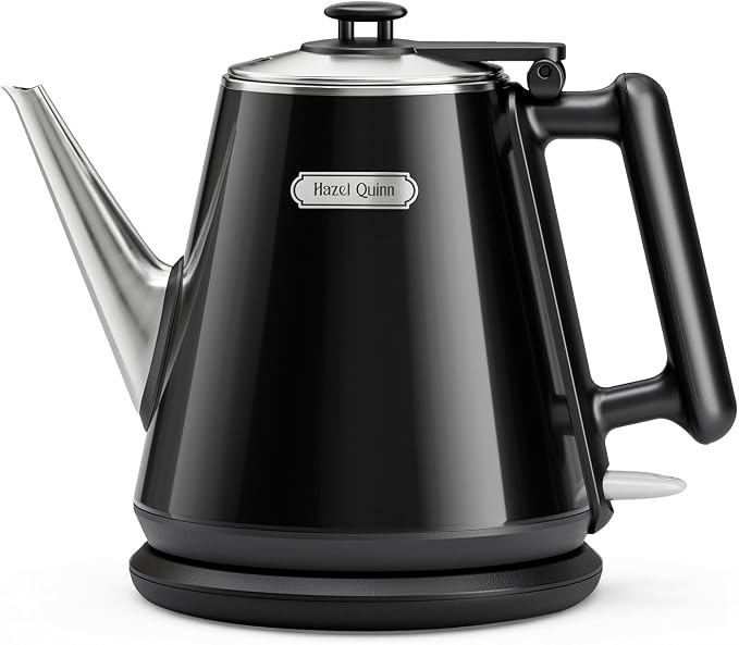 Hazel Quinn Electric Kettle - 1L/34oz Small Tea Kettle, 800W Fast Boil, All 304 Stainless Steel Interior, Double Wall for Cool Touch and Thermal, Auto Shut-Off, BPA-Free, Cordless - Jet Black