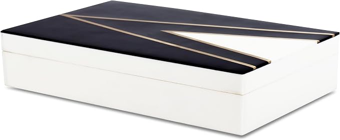 Handicrafts Home Black and White Decorative Storage Box with Lid–Large Coffee Table Storage Box, Handmade Resin Inlay Wooden Box, Remote Control Organizer, Keepsake Box, Home Decor Storage Box-12x6x2