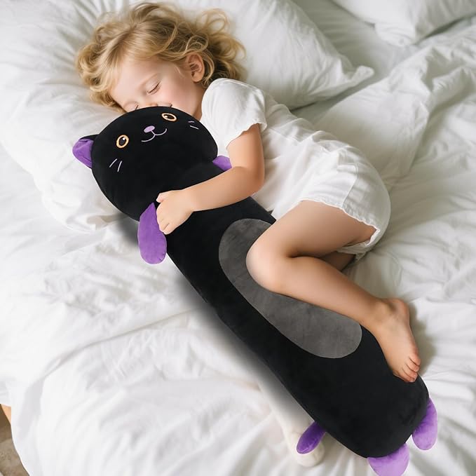 36” Long Cat Body Pillow Plush, Cute Big Black Cat Stuffed Animals, Giant Kitty Squishy Soft Plushies Toy, Gifts for Kids Girls and Boys, Birthdays Easter