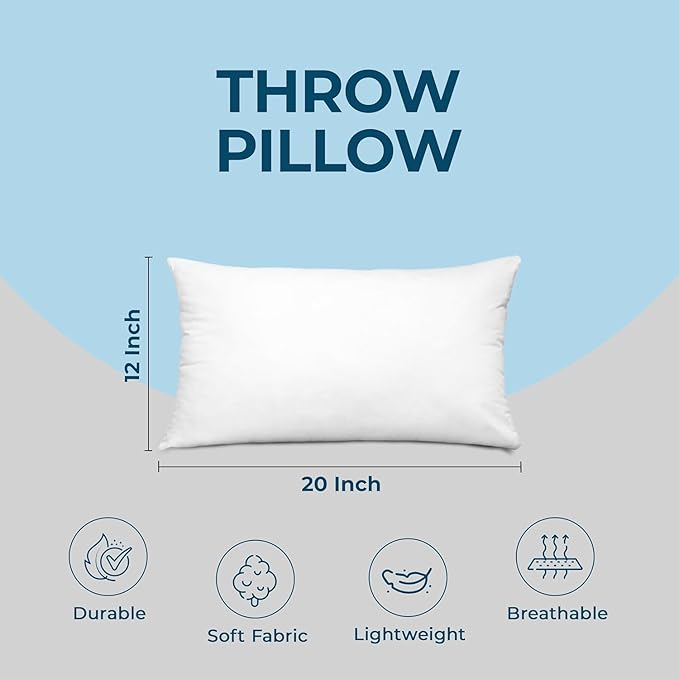 Utopia Bedding Throw Pillows, 12x20 Pillow Inserts, Pack of 1, White | Down Alternative Throw Pillow Inserts, Couch Pillows for Indoor Decor, Plush & Supportive, Decorative Cushion for Sofa, White