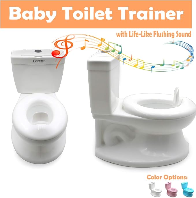 SMT- Baby Kids Portable White Realistic Toddler Potty Training Toilet w/Flushing Sound Baby Chair Seat Kid [P/N: ET-BABY004-WHITE]