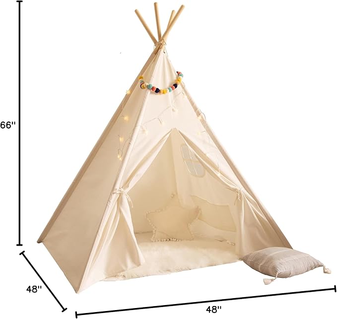 Playvibe Teepee Tent for Kids with LED Star Lights - Toddler Tent & Reading Corner for Kids, Playhouse Gift, Nursery Decor & Indoor Play, Winter Indoor Retreat Toy Fort for Toddler