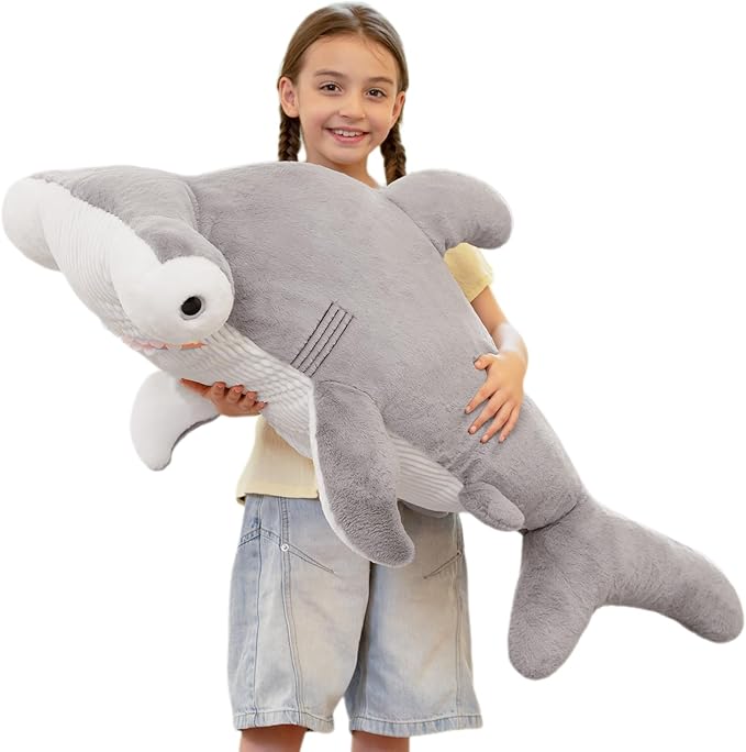 Tezituor 43.3 inch Giant Hammerhead Shark Stuffed Animal, 4ft Large Stuffed Hammerhead Shark Plush Ocean Toys, Realistic Gray Shark Plush Pillow for Girls Boys
