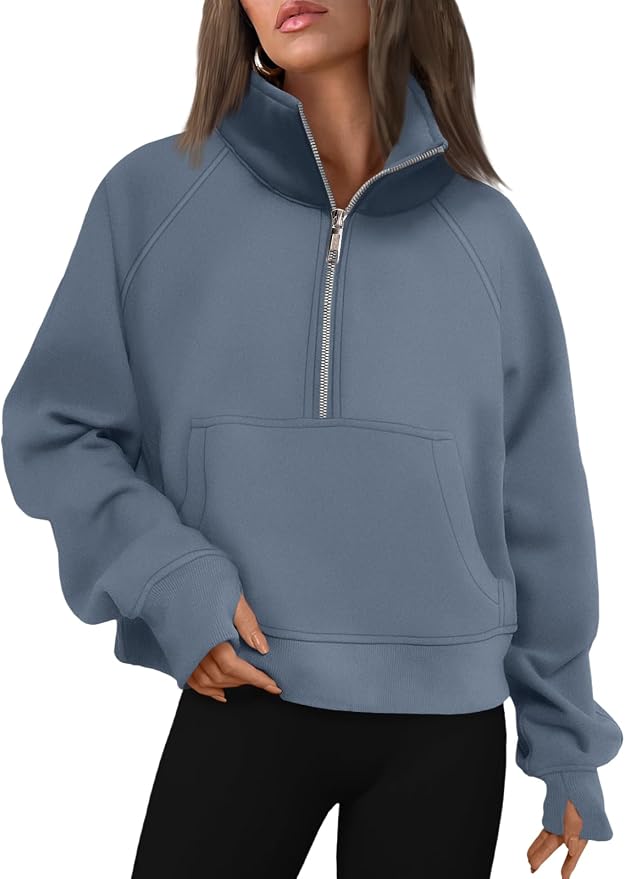AUTOMET Womens Sweatshirts Half Zip Fleece Pullover Fall Outfits | Fall Fashion Clothes 2026,Cropped Sweatshirts,Cute Y2k Tops,Quarter Zipper Sweater,Winter Loungwear Outfits