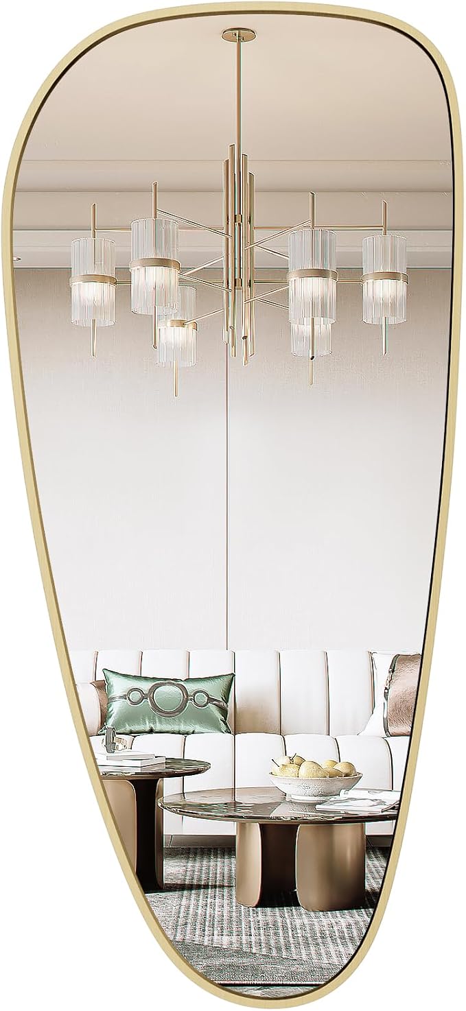 Asymmetrical Mirror, Irregular Wall Mirror, Wall Mirrors Decorative for Bedroom Living Room entryway Hall, Wall Mirror for mid Century Modern Decor 48" H x 22" W, Gold