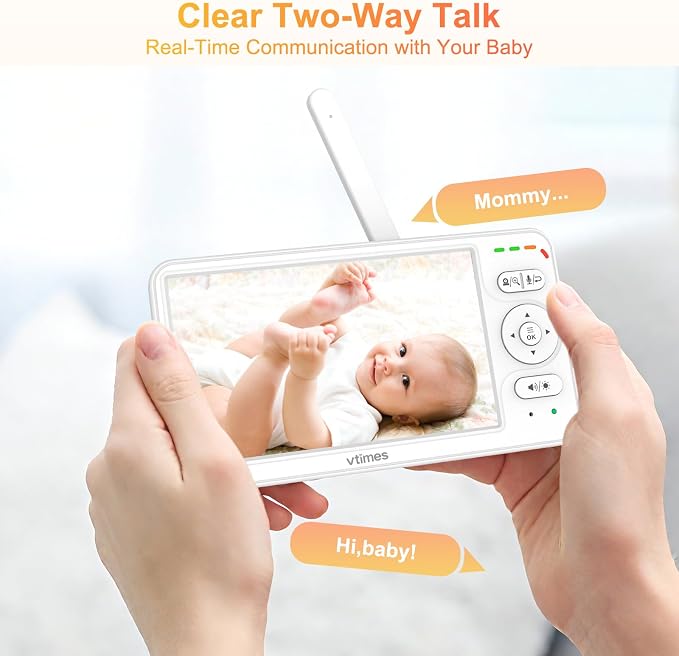 VTimes Baby Monitor with Camera and Audio, 6'' IPS Screen with 30-Hour Battery, Baby Monitor No WiFi Night Vision, ECO, 2-Way Audio, Pan-Tilt-Zoom, Baby Camera Monitor with 1000ft Range, Ideal Gift