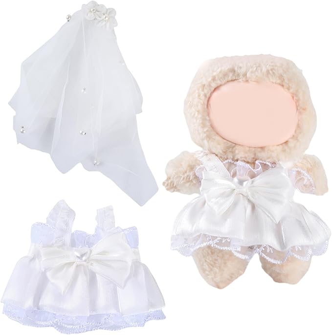 17cm Doll Clothes Set (No Doll) – Outfit with Hat & Overalls, Handmade Accessories for Mini Dolls, OB11-Compatible Dress-Up Gift (Wedding Dress)