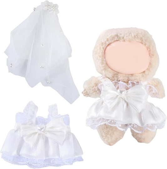 17cm Doll Clothes Set (No Doll) – Outfit with Hat & Overalls, Handmade Accessories for Mini Dolls, OB11-Compatible Dress-Up Gift (Wedding Dress)