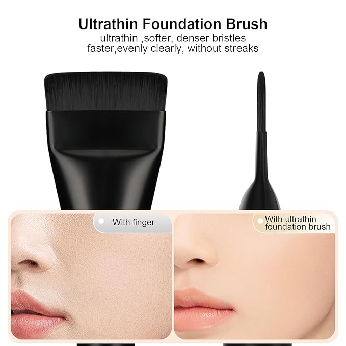 2Pcs Flat Foundation Brush,Face Mask Brush Makeup Spatula Facial Brush for Liquid Foundation Mask,Premium Face Korean Makeup Brush for Blending Cream (Black&Black)
