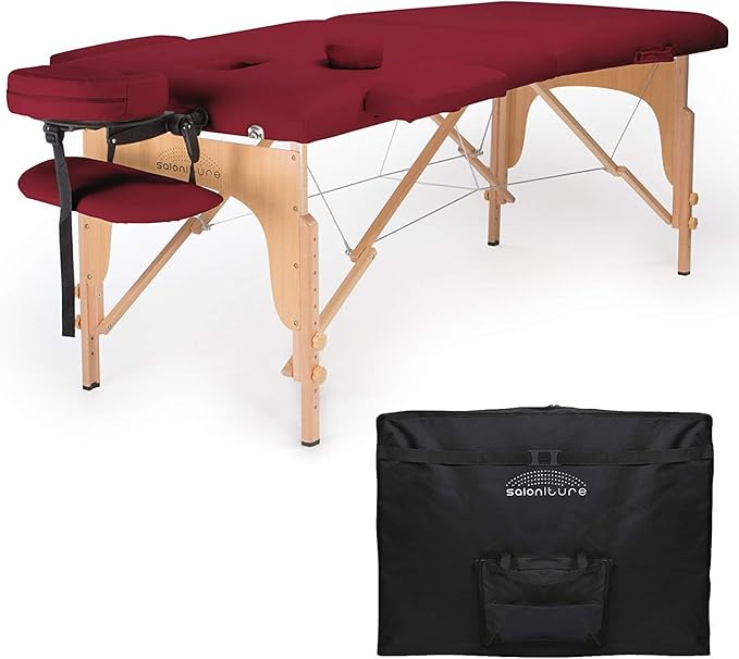 Saloniture Professional Portable Folding Massage Table with Carrying Case - Burgundy