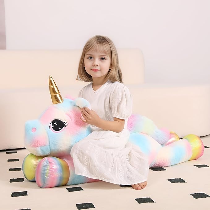 FFxiong 44 Inch Giant Color Unicorn Stuffed Animal Pillow, Cute Soft Big Unicorn with Rainbow Wings Large Plush Toy, Gifts for Girlfriend Girl Boy Kids Christmas Birthday Valentines