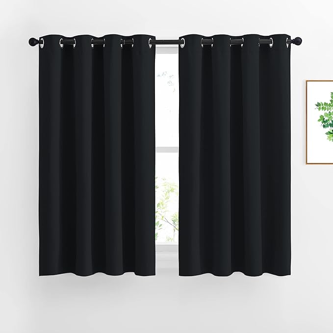 NICETOWN Window Curtains Blackout Drapes - Black Energy Saving Blackout Draperies for Bedroom/Living Room (2 Panels, 52 inches Wide by 45 inches Long)