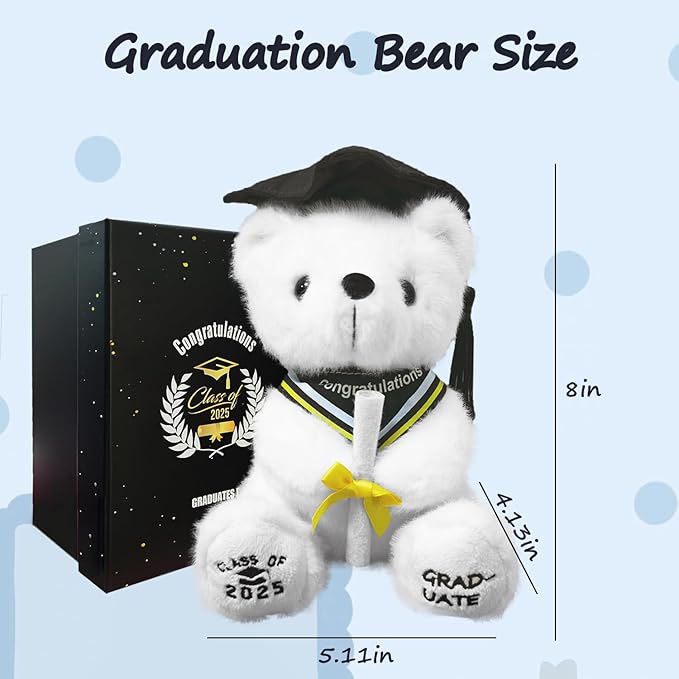 Graduation Bear Gifts for Her Class of 2025 Graduation Plush，Teddy Bear Stuffed Animal with Cap and Gown College High School Graduation Gifts for Boys & Girls