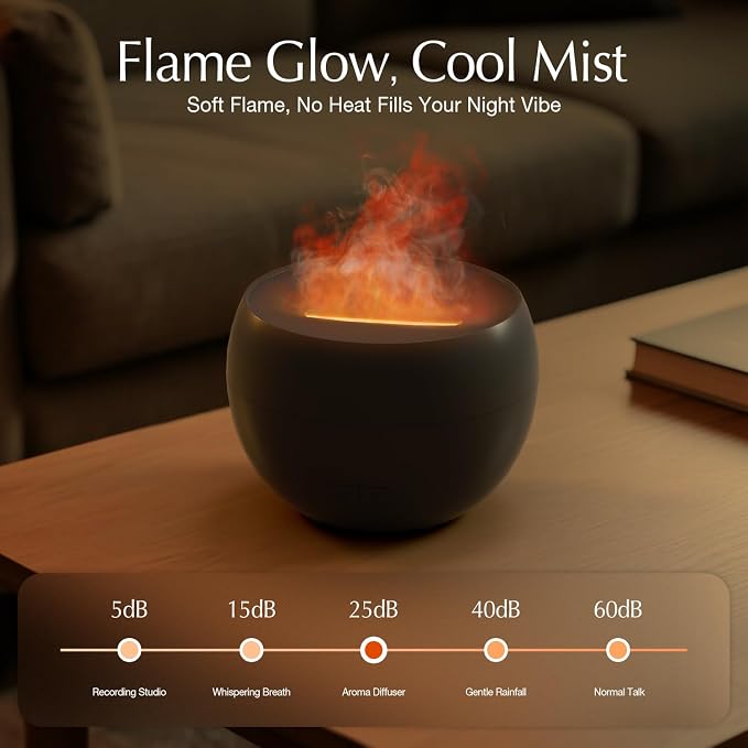 SALKING Flame Diffuser for Essential Oils, Fire Aromatherapy Essential Oil Diffuser, 150ml Ultrasonic Cool Mist Humidifier with Auto-Off Function, Small Diffuser for Home,Office,Bedroom,Gift (Black)