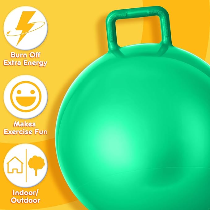 Lewtemi 2 Pcs 20 Inch Big Bouncing Ball with Handle Jumping Hopper Bouncy Ball for Adults Exercise and Air Pump for Outdoor Sports Game(Blue, Green)