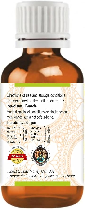 Greenwood Essential Pure Benzoin Essential Oil (Styrax Benzoin) Steam Distilled 5ml (0.16 oz)
