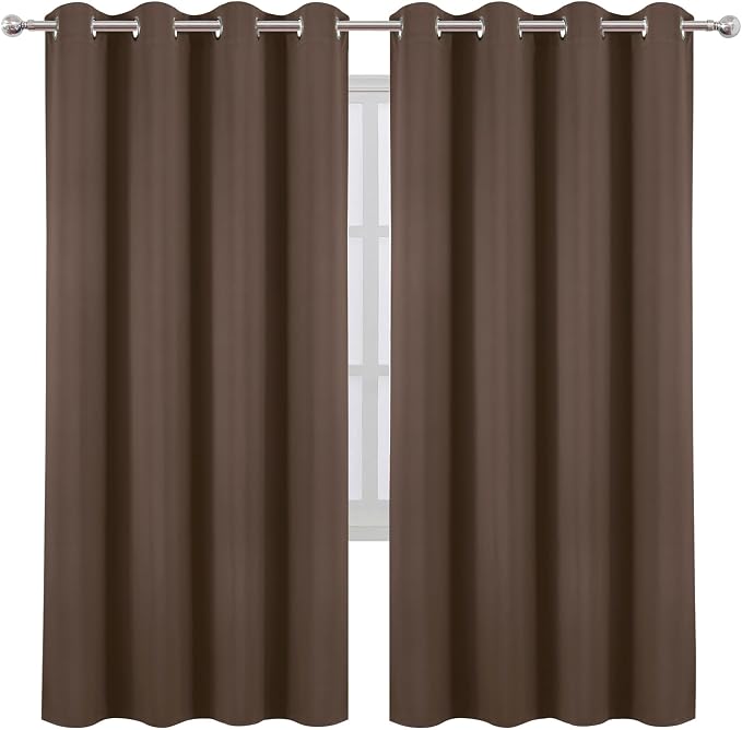 LEMOMO Blackout Curtains 66 x 72 Inch Long Chocolate Curtains Set of 2 Panels Room Darkening Curtains for Bedroom and Living Room