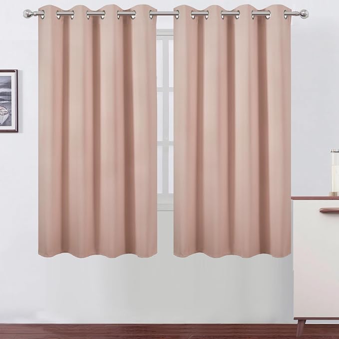 LEMOMO Blush Blackout Curtains 66 x 63 Inch Length/Set of 2 Curtain Panels/Thermal Insulated Room Darkening Blackout Curtains for Bedroom